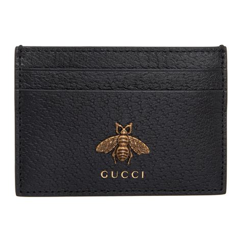 gucci card holder bumble bee|Gucci black leather card holder.